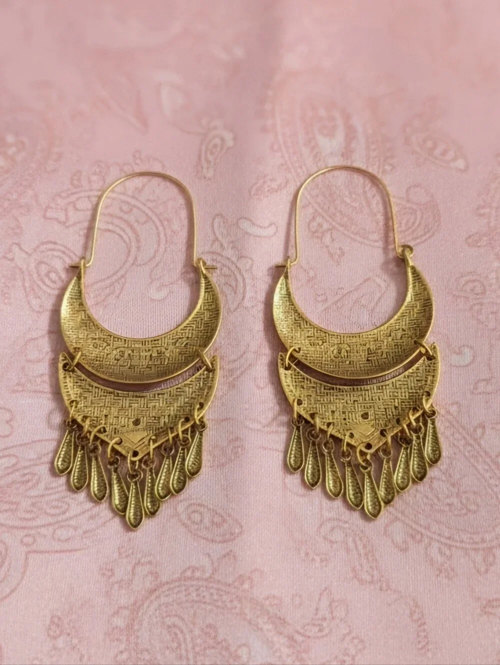 Vintage Boho Tribal Inspired Crescent Statement Dangle Earrings